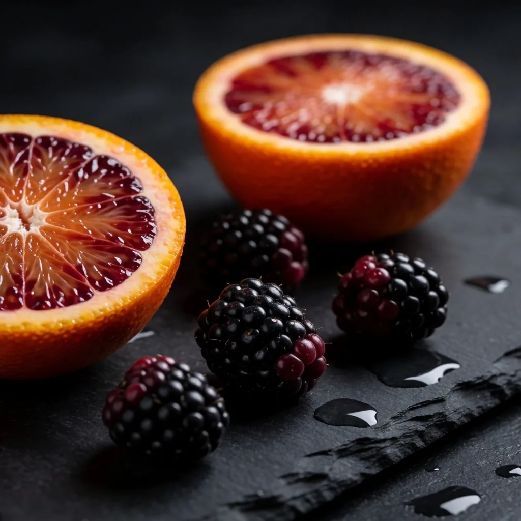 Antioxidant-rich berries and citrus on dark stone