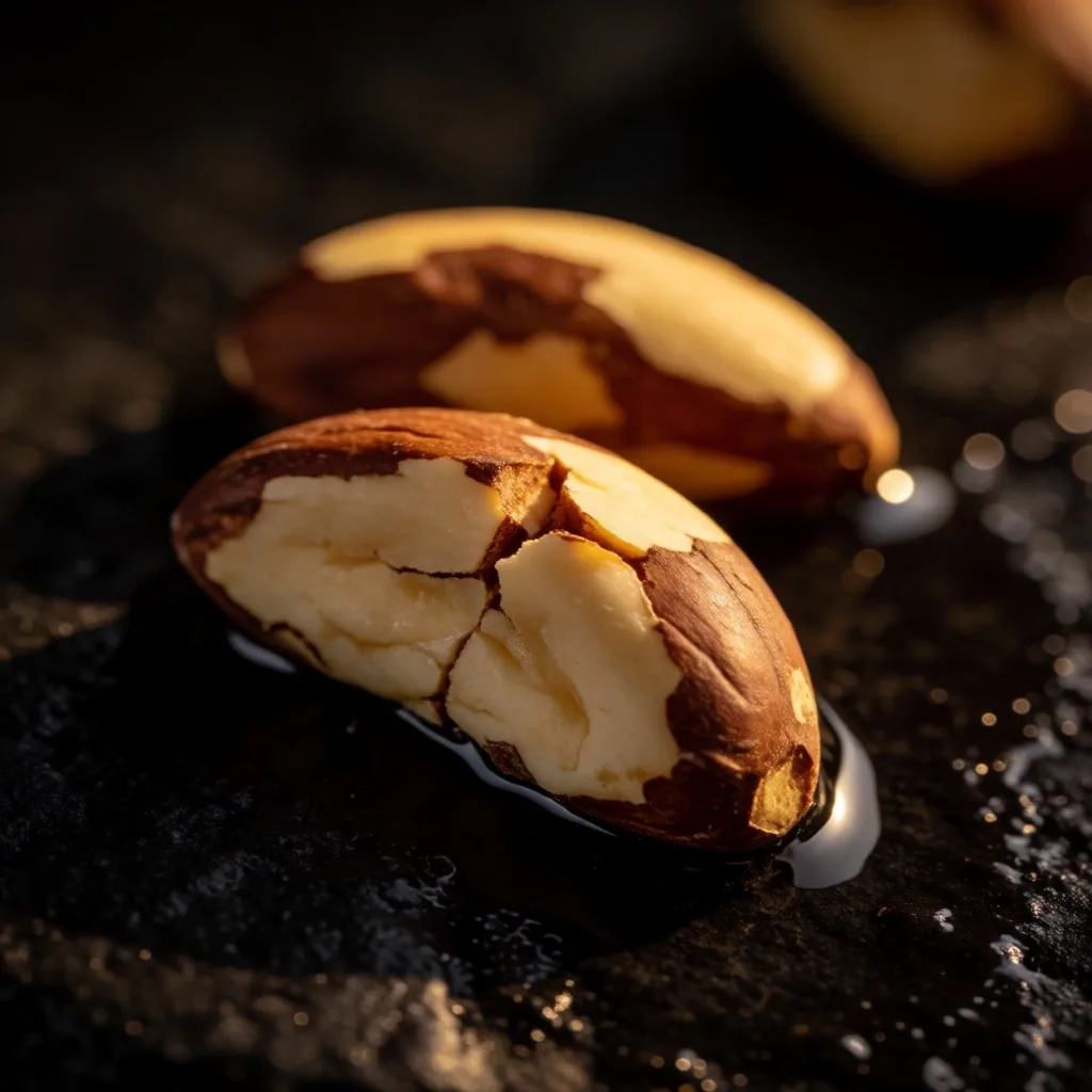 Brazil nuts on dark stone, a natural selenium source