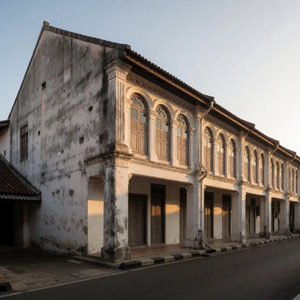 Heritage shophouse facade in Medan old town