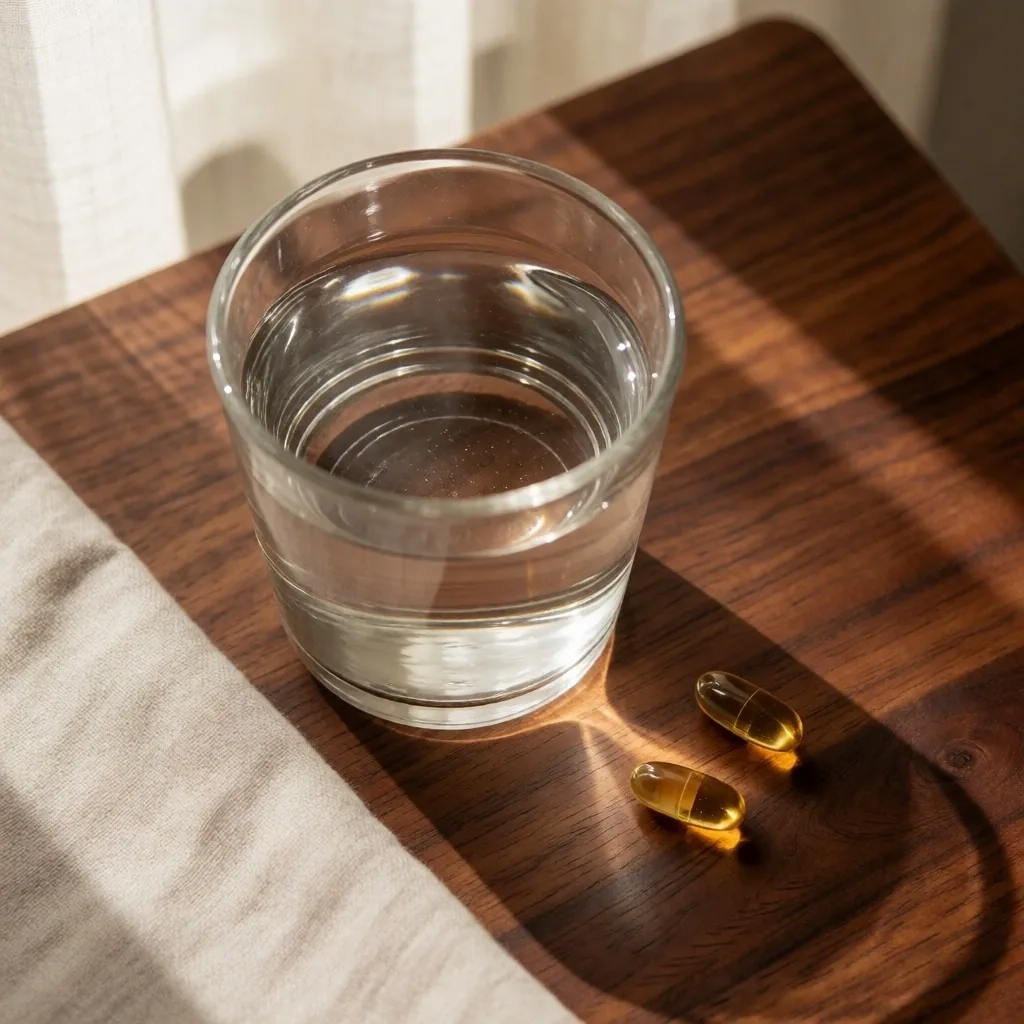 Morning supplement routine on a wooden surface